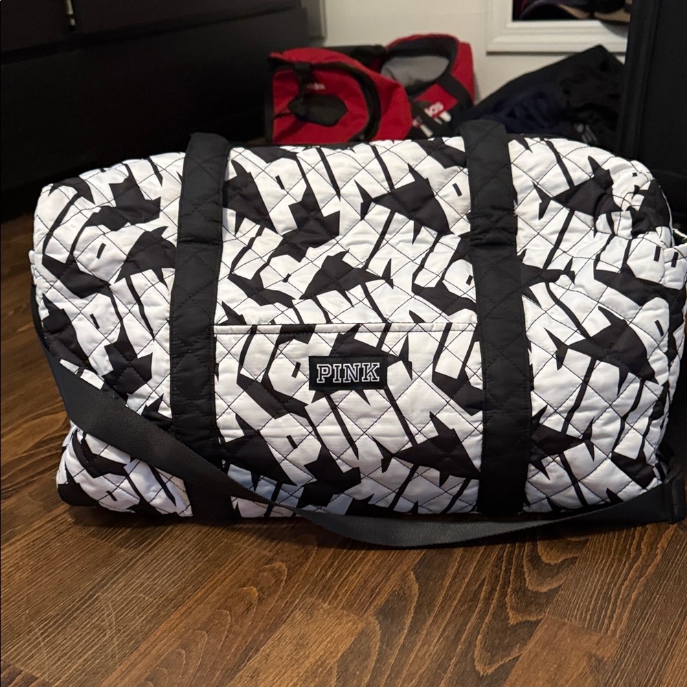 PINK Victoria's Secret Graphic Black and White Duffel Bag